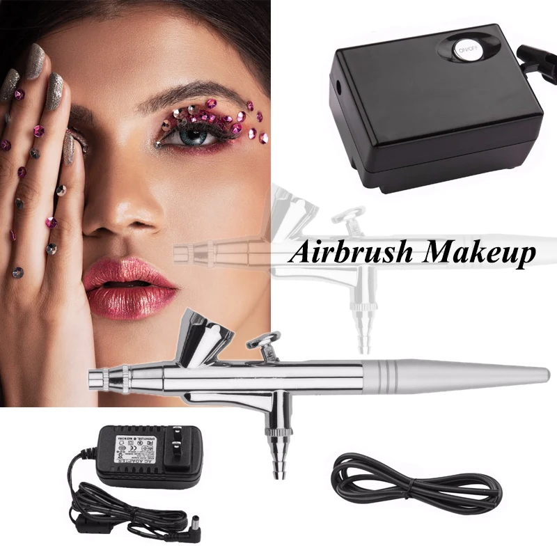 

Airbrush Makeup Kit with Spray Gun Air Compressor 0.4mm Needles for Nail Arts and Body Painting ,Foundation and Shadow are more