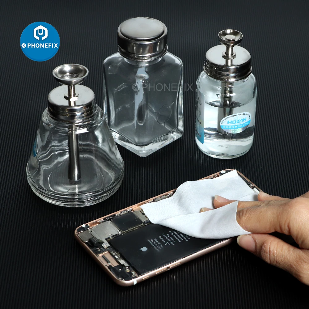 PHONEFIX 100ml Dispenser per pompa per bottiglia di vetro per riparazione di telefoni cellulari per strumento per la rimozione del trucco per la pulizia dello smalto per detergente per Acetone