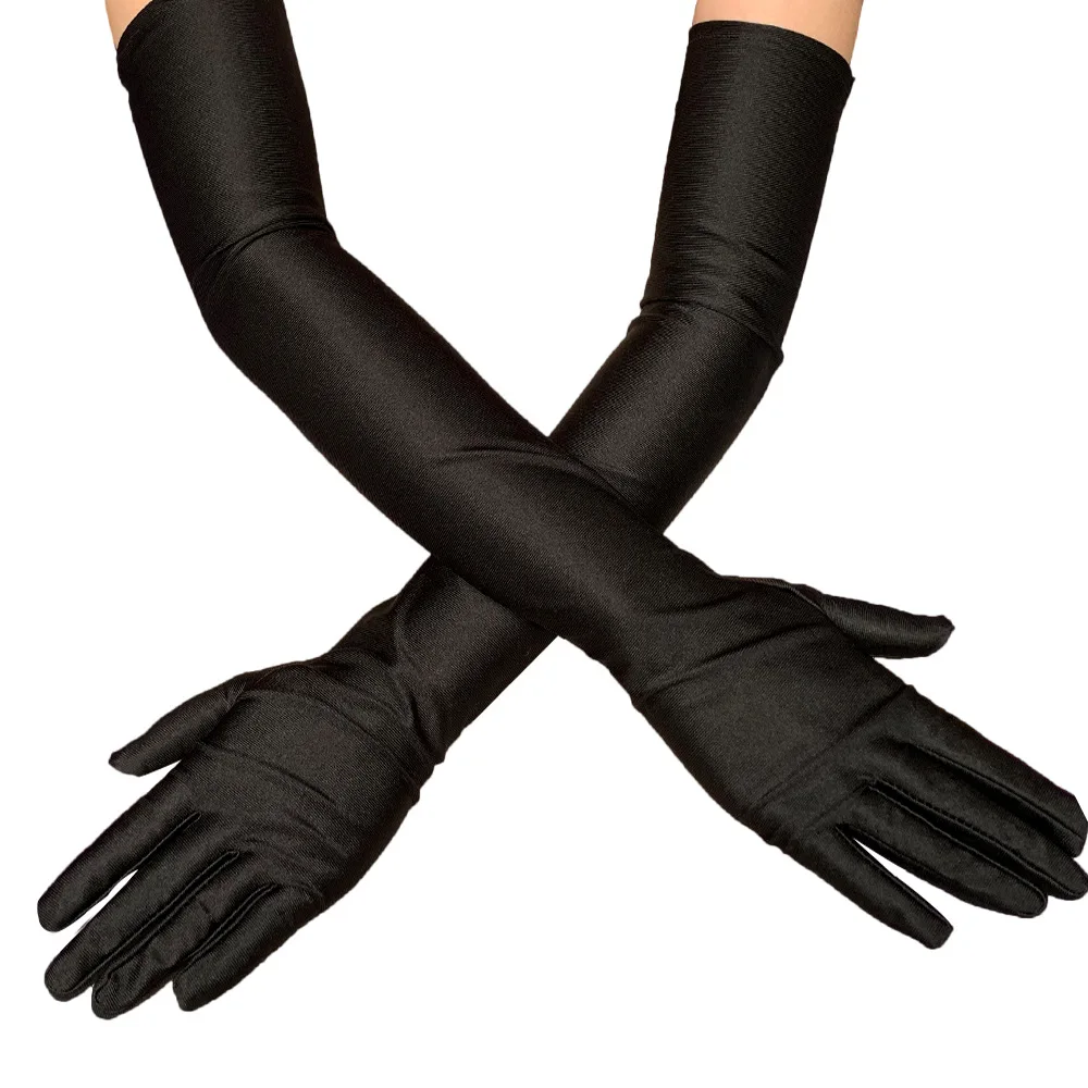 Classic  Black White Red Grey Skin Opera/Elbow/Wrist Stretch Satin Finger Long Gloves Women Flapper Gloves Matching Costume