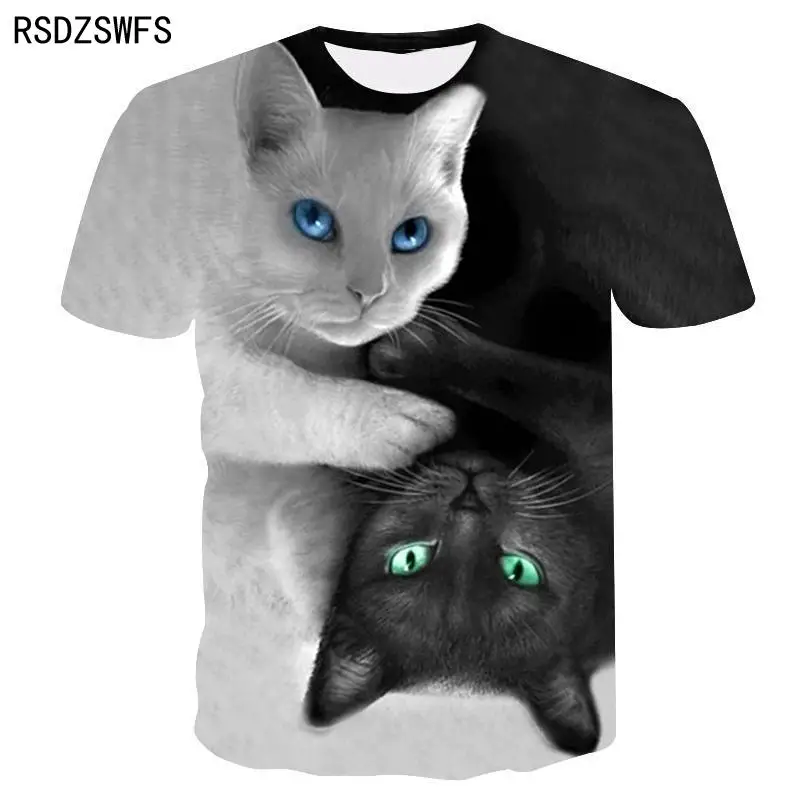 New For 2021 Cool Oversized T-shirt For Men And Women Two Cats Cartoon Cat Print 3D T shirt Summer Short Sleeve T Shirts 100-5XL