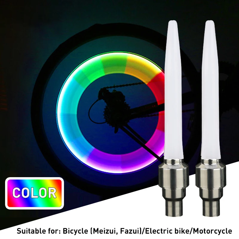 2PCS Bicycle Light Wheel Tire Valve Cap Bike Flash Light Mountain Bike Cycling Wheel Spoke LED Light Neon Lamp Bike Accessories