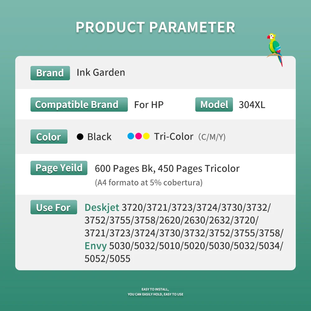 InkGarden 304XL Ink Cartridge For HP 304 HP304 XL Compatible Deskjet 2620 2630 2632 Envy 5010 5020 5030 5032 Printer XL