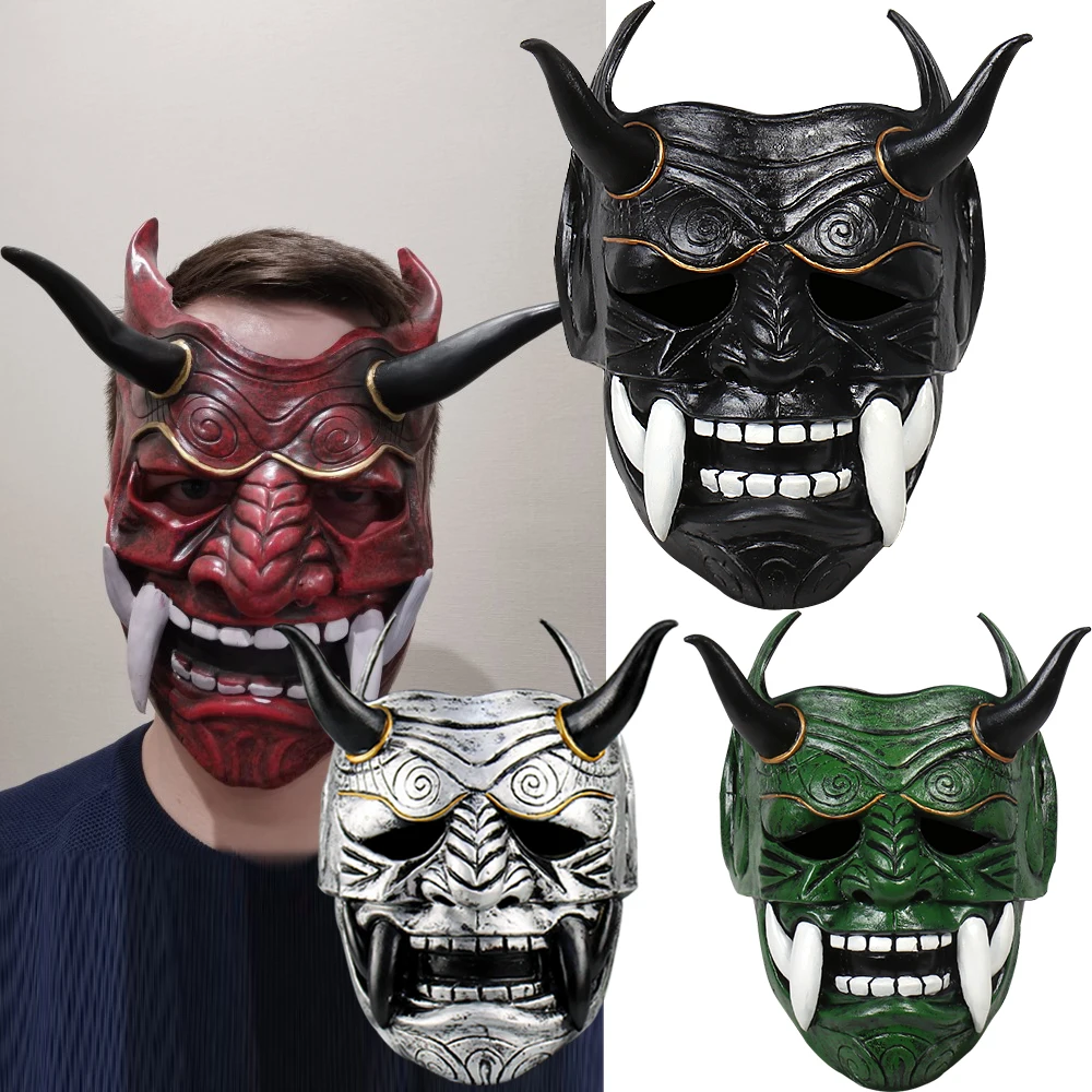 

Samurai Latex Halloween Mask Japanese Samurai Cosplay Headgear Scary Prajna Costume Cosplay Props