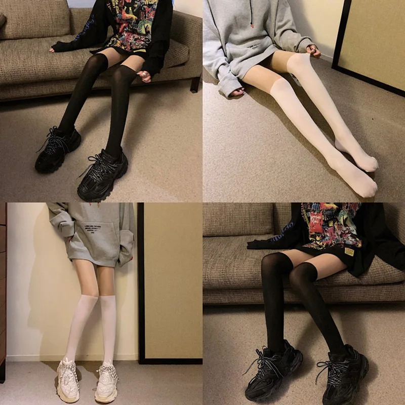 Solid Color Stocking Sexy Black White Long Stocks Over-the-calf Socks Lolita JK Cosplay Socks Women\'s Hosiery Thigh Stockings
