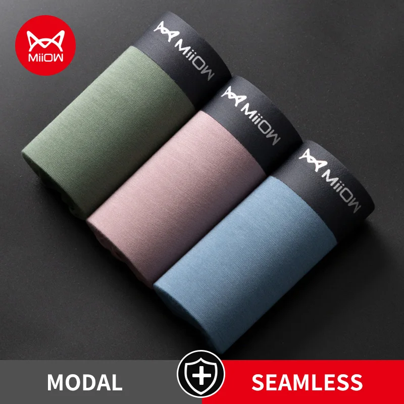 MiiOW 3Pcs Modal Sexy Männer Unterwäsche Boxer Shorts Unterhosen Antibakterielle Stamm Schlüpfer der Männer Atmungsaktive Bxoershorts Unterwäsche