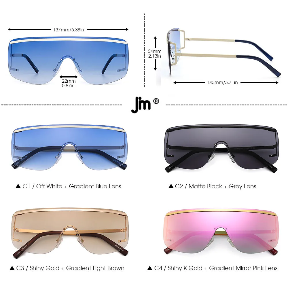 Women Men Shield Sunglasses Oversized Lens Rimless Sun Glasses Black Sunglasses