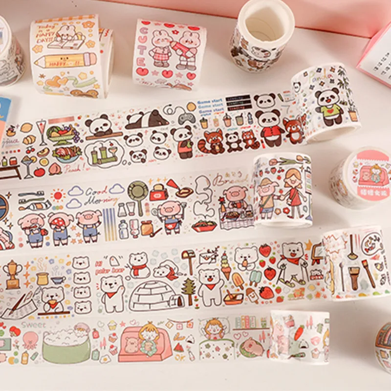 50MM*3M Kawaii Washi Tape Korean Stickers Salt Sweet Cute Cartoon Girlish Bullet Journaling Accessories Scrapbook Deco Stickers