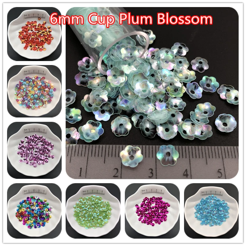 30g/Lot 6mm Cup Plum Blossom Loose Sequins Paillettes For Sewing ,Shoes,Hat,Kids DIY,Crafts Accessories Wholesale