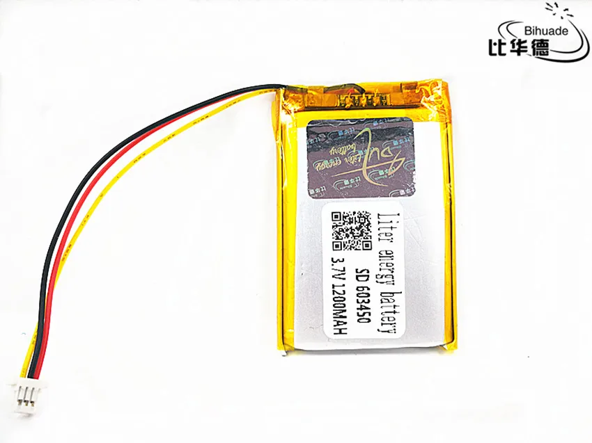 JST PH 1.0mm 3 pin dobrej jakości 3.7 V, 1200mAH 603450, polimerowa bateria litowo-jonowa/akumulator litowo-jonowy do tablet pc BANK, GPS, mp3, mp4