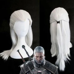 HAIRJOY Silver White  Geralt of Rivia Cosplay Wig Long Straight Costume Wigs Synthetic Hair Heat Resistant Fiber