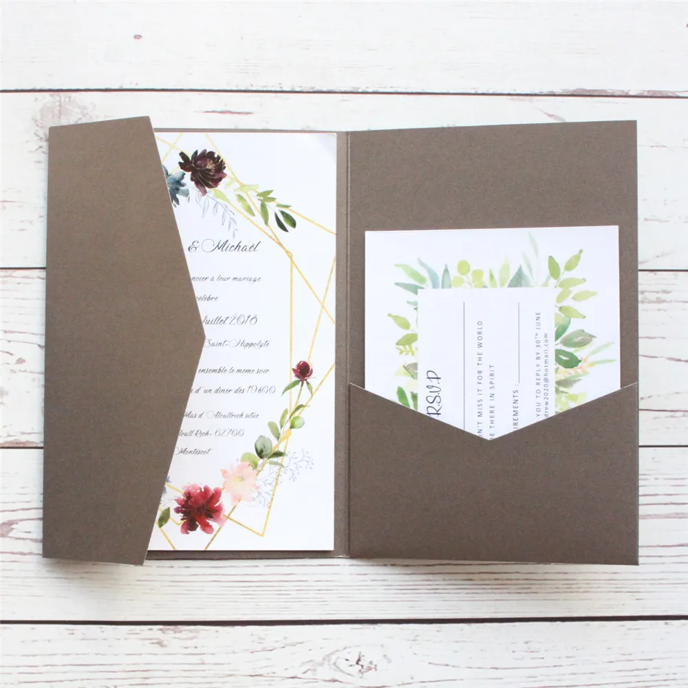 Huwelijksuitnodiging Pocket Fold Envelop Marineblauw Mat Papier 250gsm voor Verjaardag Jubileum Sweet 16 Iquinceañera 50 stuks