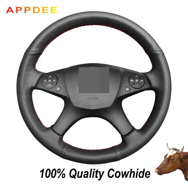 Hand-stitched Black Genuine  Leather Steering Wheel Cover for Mercedes Benz W204 C-Class 2007-2010 C300 C280 C260 C230 C180 C200