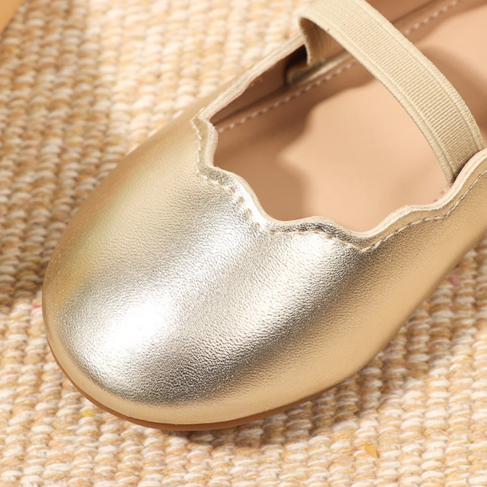 Toddler Girls Leather shoes Sparkly Kids Princess Ballet Flats Ruffle Little Girl Gold Birthday Party Shoes for Summer Christmas