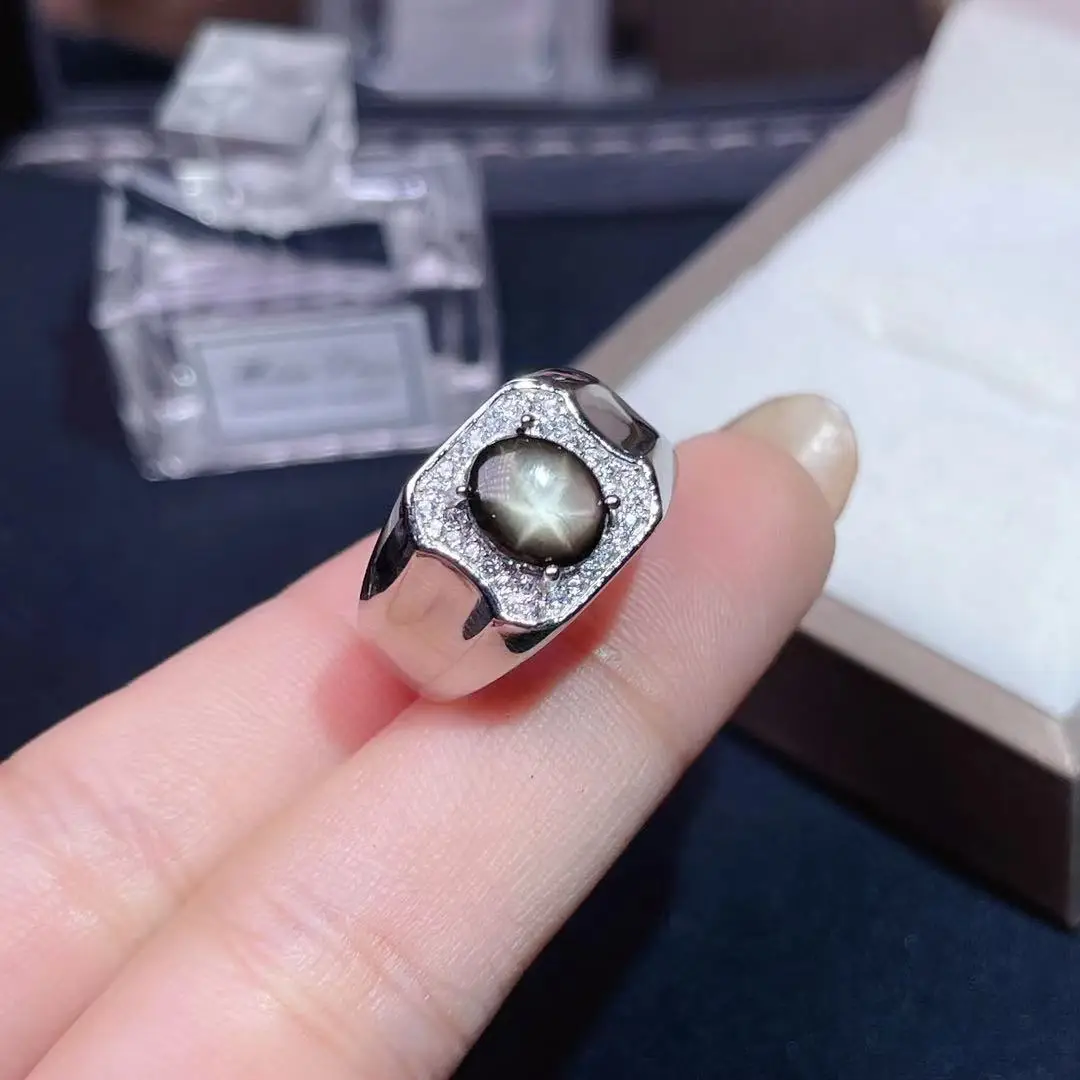 

masculine ring black Star Sapphire gemstone ring for men 925 sterling silver men birthday party daily gift souvenir love