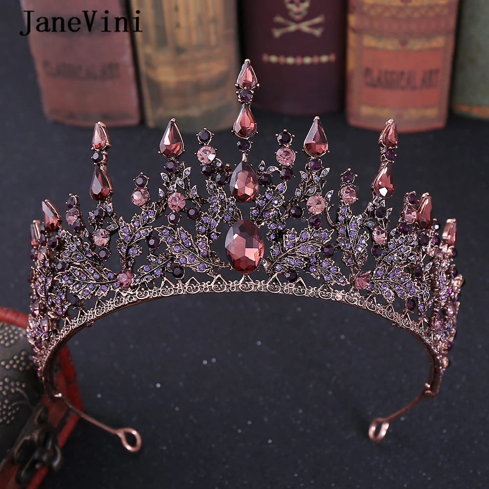 

JaneVini Baroque Purple Crystal Bridal Crowns and Tiaras 2021 Luxury Women Prom Party Headwear Wedding Jewelry Hair Accessories