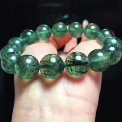 Natural Green Rutilated Quartz Bracelet Brazil Women Men Crystal Gemstone Green Rutilated Round Beads 12mm 13mm 11mm AAAAA