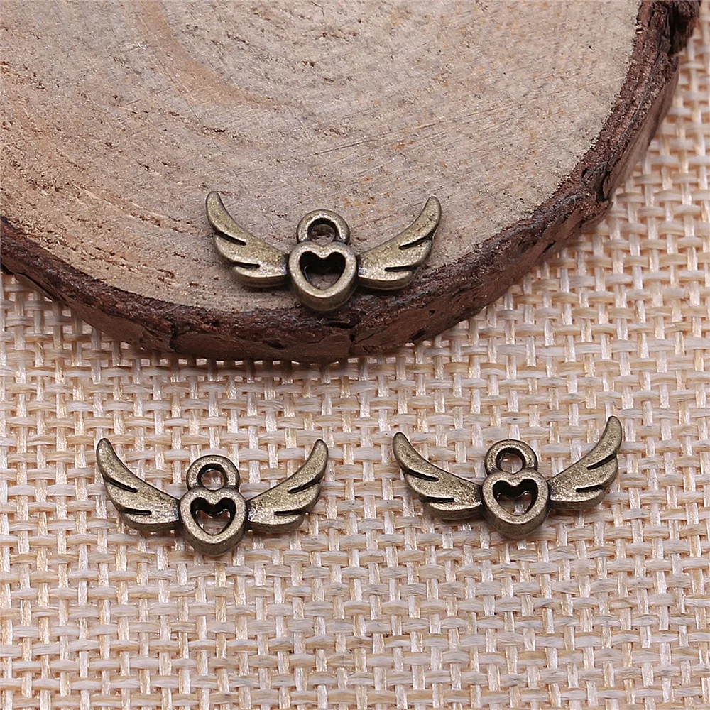 108pcs 16x8mm antique bronze Wing little peach heart charms diy retro jewelry fit Earring keychain hair card pendant