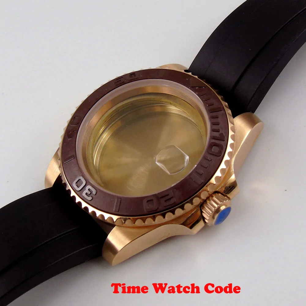 Golden Plated 40mm Watch Case Parts Fit Miyota 8215 821A ETA 2836 DG 2813 Rubber Strap Cyclops Ceramic Bezel Insert