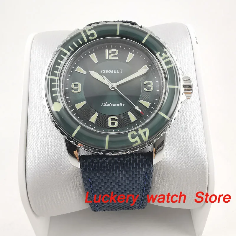 45mm Corgeut Luminous Mechanical Watches Green Dial Automatic Diver Watch-CA47