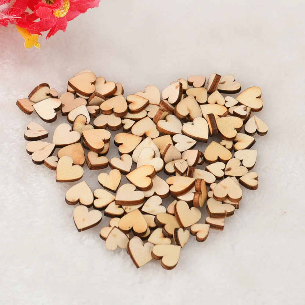 Hot Sell 100pcs Rustic Wood Wooden Love Heart Wedding Table Scatter Decoration Crafts DIY Décoration de fête