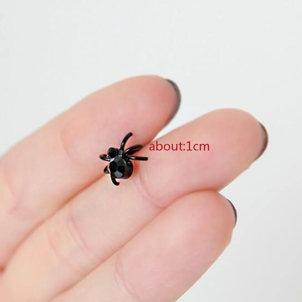 2Pcs Black Tiny Spider Stud Earrings Cute Funny Earrings Punk Unisex Jewelry For Women Men