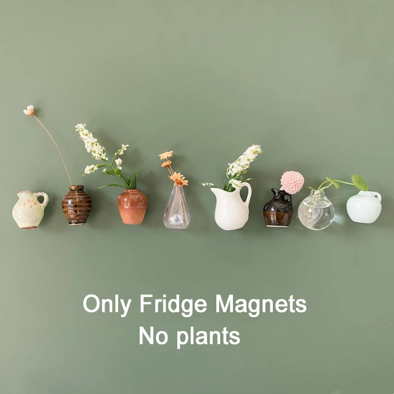 Mini Ceramics Vase Fridge Magnet DIY Porcelain Vase Refrigerator Magnet Message Sticker flowers Green Plant on Kitchen Gift