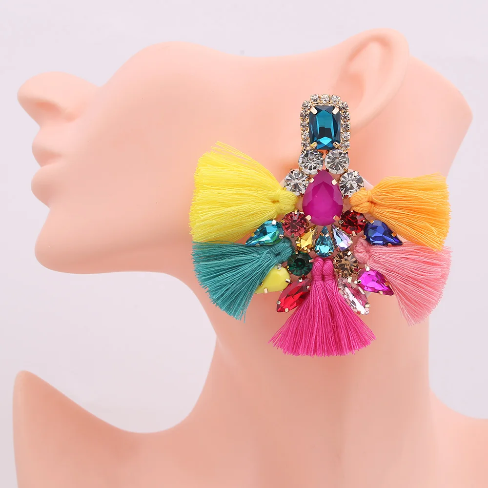 Big Earrings Rhinestone Dangle Drop Long Tassel Earings Boho India Earing For Women Fringe Female Wedding Jewelry Brincos Gifts
