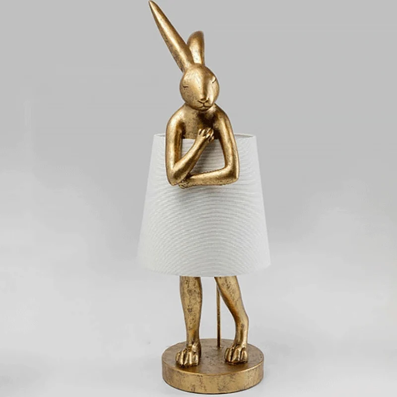 Nordic Apron Rabbit Table Lamp Retro Creative Resin Rabbit Desk Light for Living Room Bedroom Desk Decor