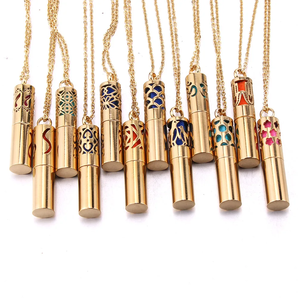 New Gold Stainless Steel Aromatherapy Necklace 6Pcs/Lot Women's Fashion Perfume Oil Diffuser Necklace Luxury Jewelry Wholesale