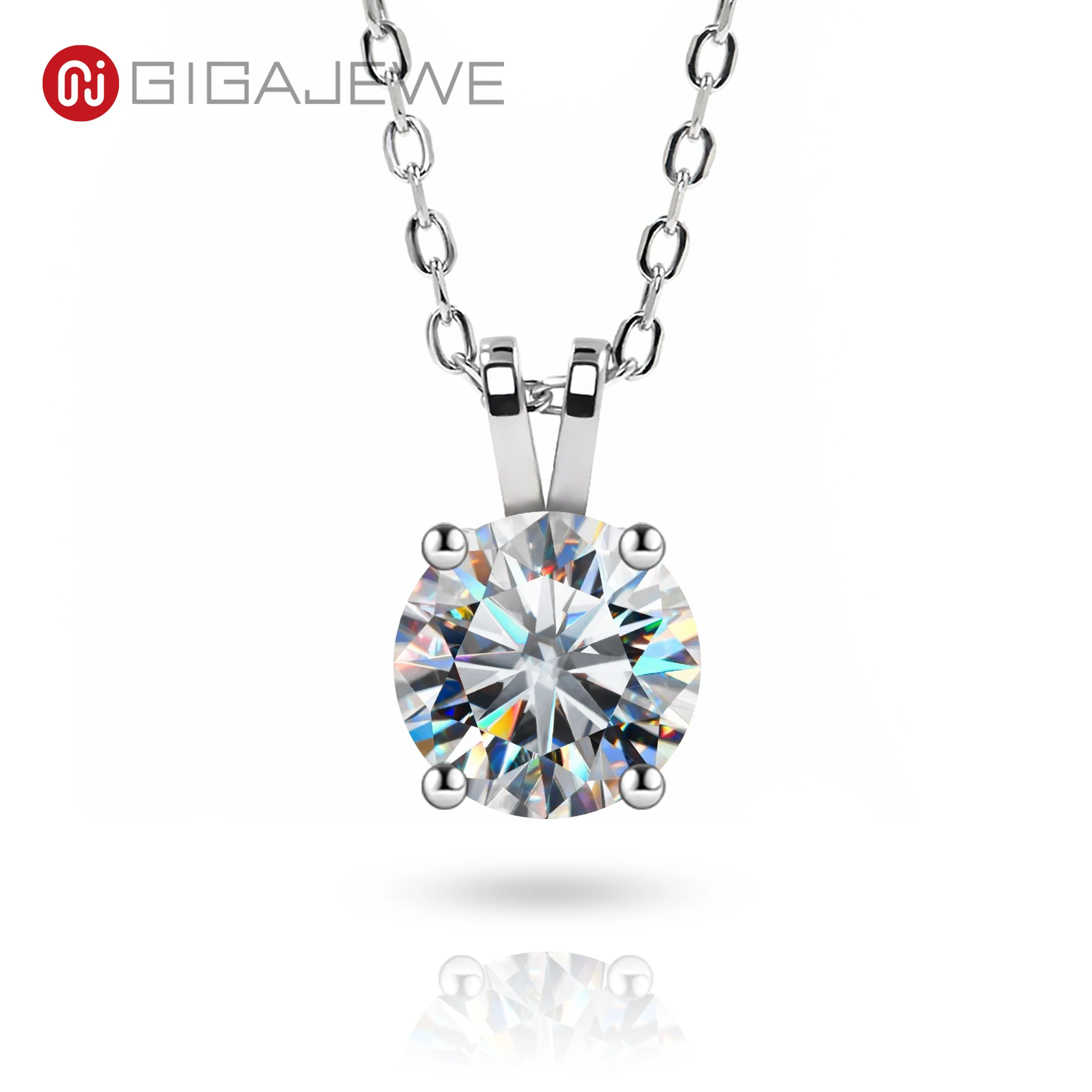 

GIGAJEWE Moissanite 2.0ct Round 18K White Gold Plated 925 Silver Necklace Diamond Test Passed Pendant Jewelry Girl Women Gift