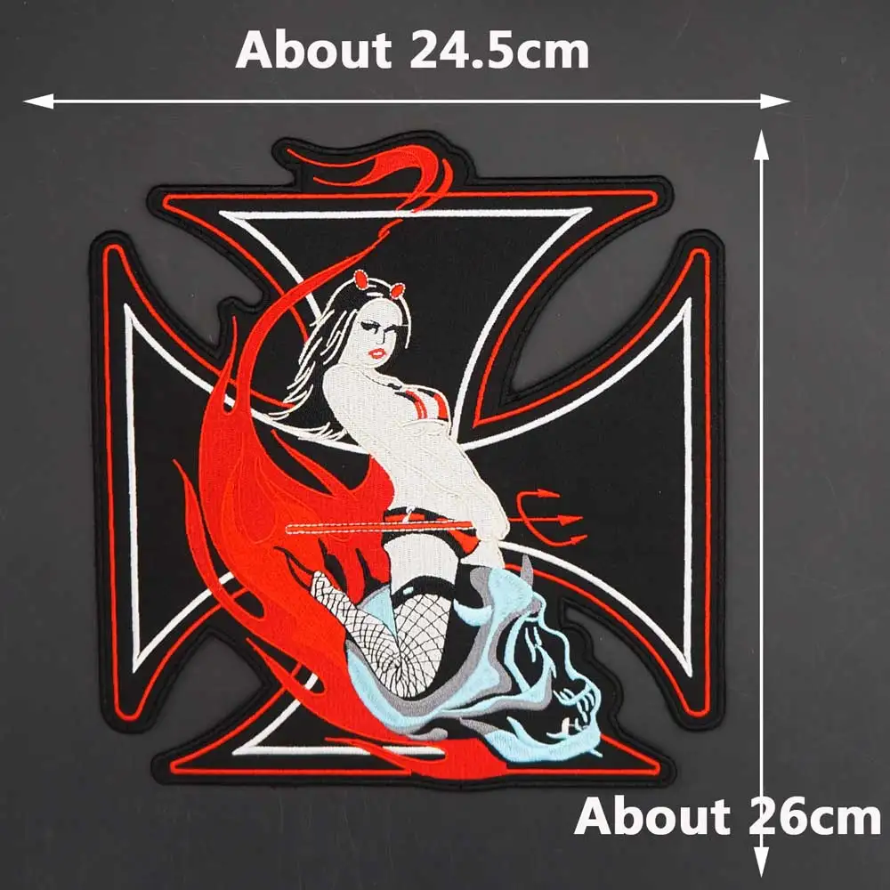 Demon Sexy Girl Punk Biker Lady Embroidery Patch Large Size 1pcs Motorcycle Sewing Jacket Iron on Patches for clothing