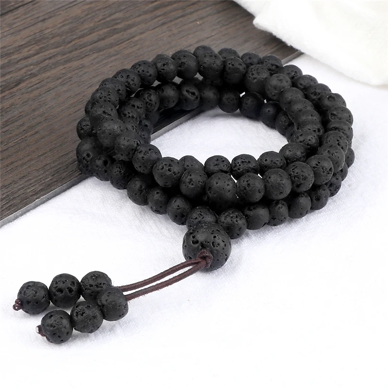 6mm Matte Black Lava Stone Bracelet Necklace 108 Beads Mala Wrap Bracelets Men Charm Fashion Yoga Bangle Rosary Buddhist Jewelry