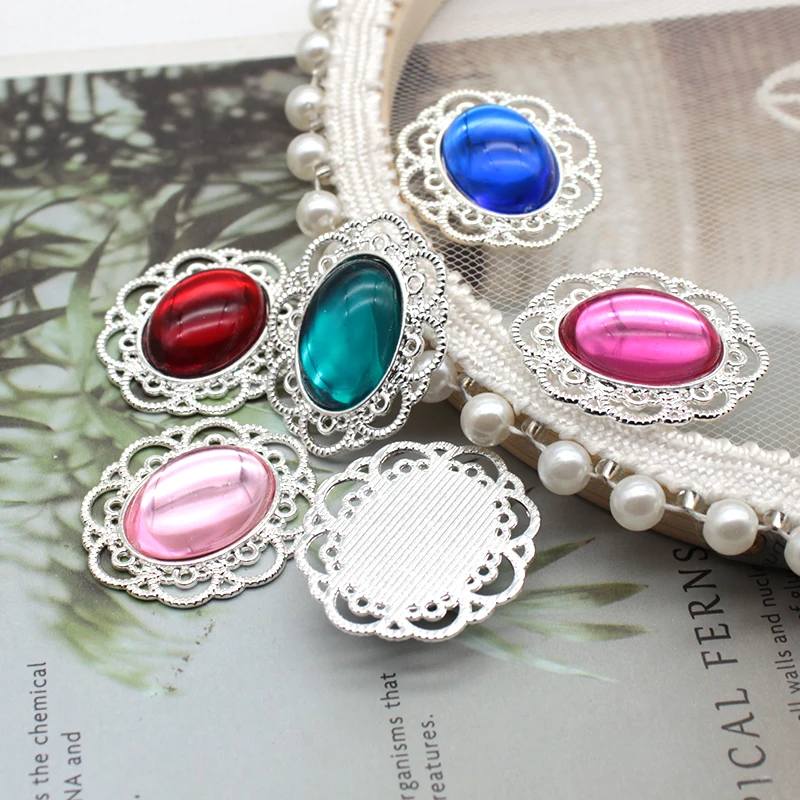 New 10pcs 25 * 30MM Oval Alloy Transparent Crystal Decorative Buckle Invitation Card DIY Wedding Jewelry Flat Bottom Decoration