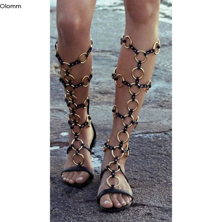 

Olomm New Fashion Women Gladiator Sandals Bohemian Flat With Heels Sandals Open Toe Black Party Shoes Women US Plus Size 5-15