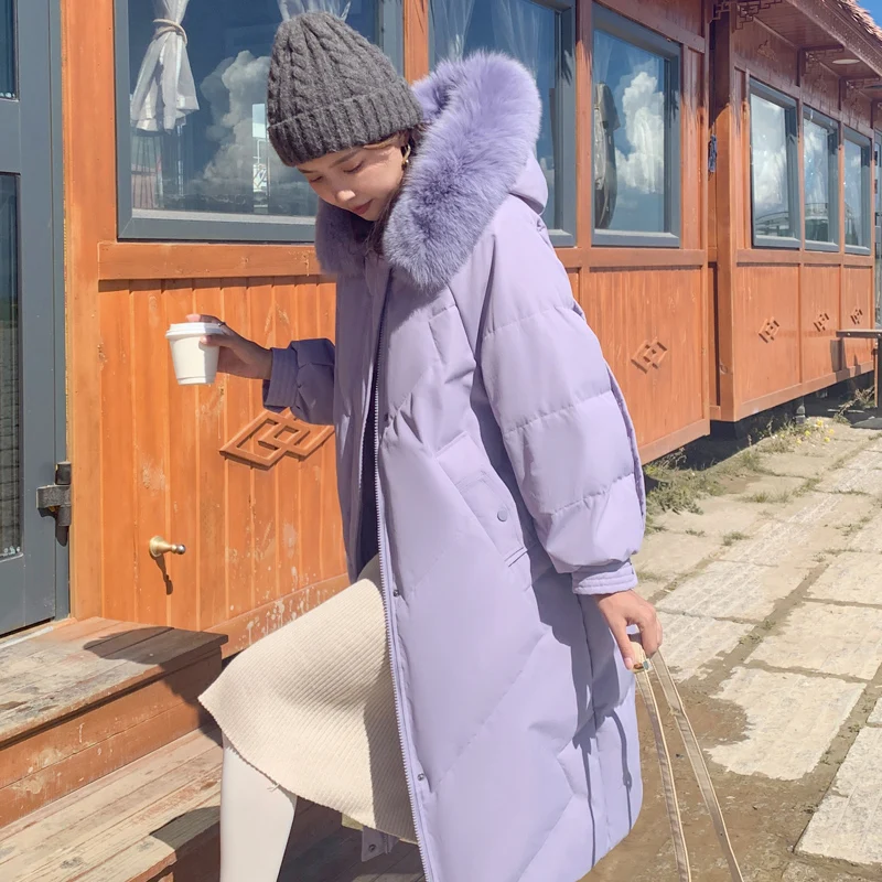 New long winter jacket women's warm hooded down padded jacket coat coat Korean version of loose big fur collar winter parka coat