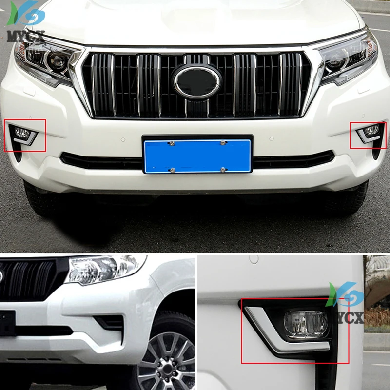 For Toyota Cruiser Prado FJ150 FJ 150 2018 Car ABS Chrome Front Fog Light Eyebrow Trims Head Foglight Lamp Cover 2PCS