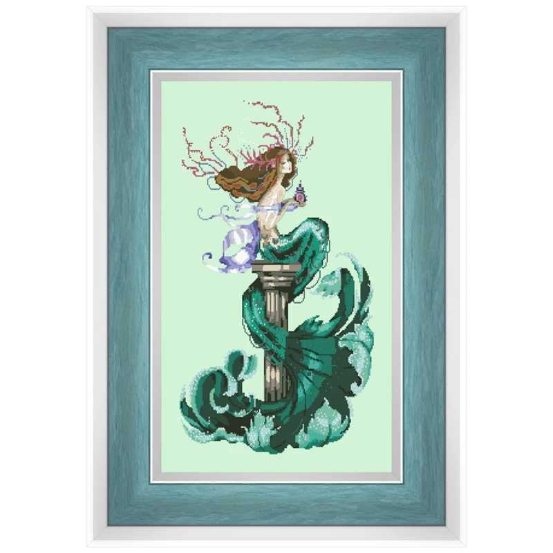 Chasing dreams mermaid cross stitch kit aida fabric 18ct 14ct 11ct light green canvas cotton thread beads embroidery craft set