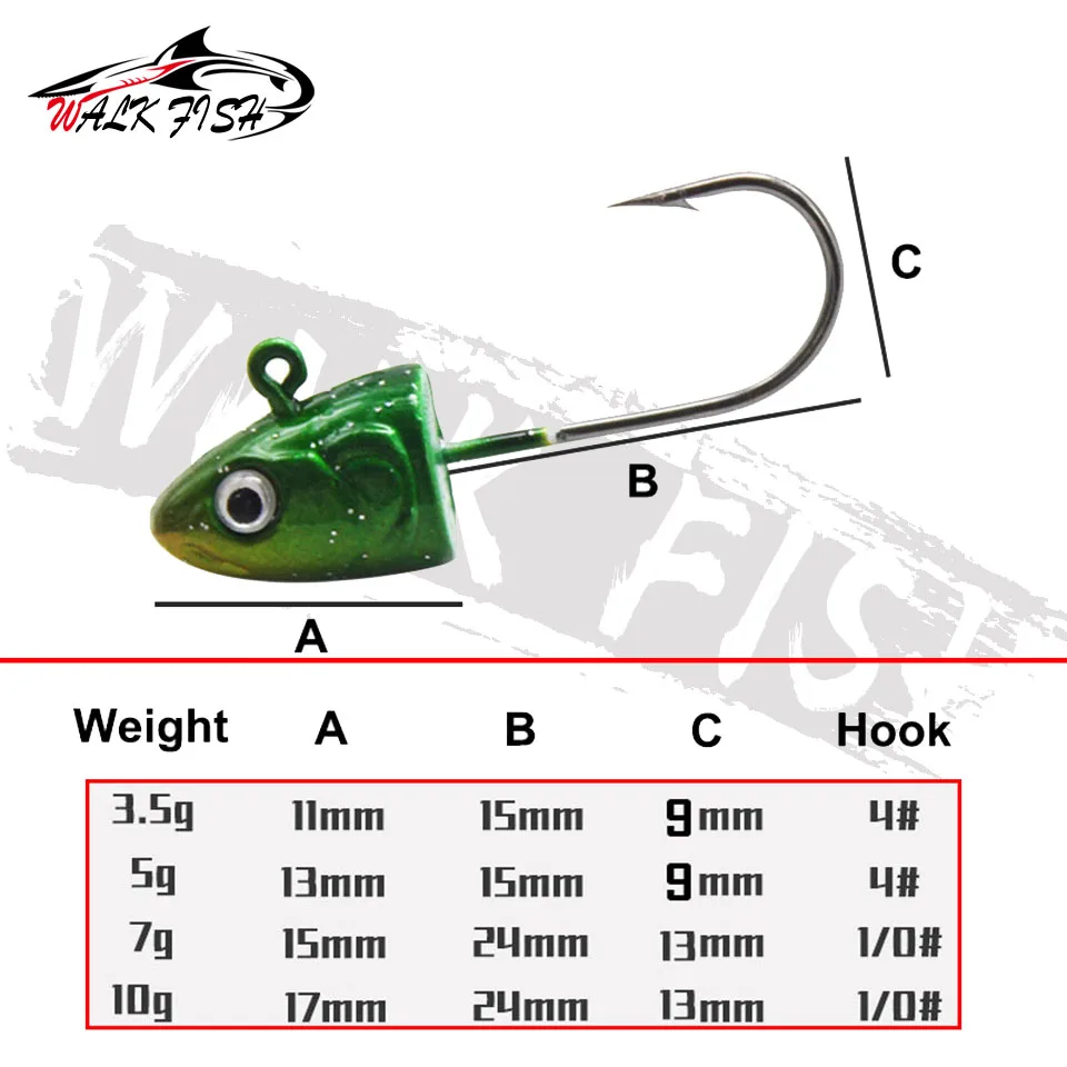 WALK FISH 5PCS/Lot 3.5g 5g 7g 10g Lead Head Fishing Hook Jig Head Hook Jigging Silicone Bait Soft Worm Hook Fishing Tackles