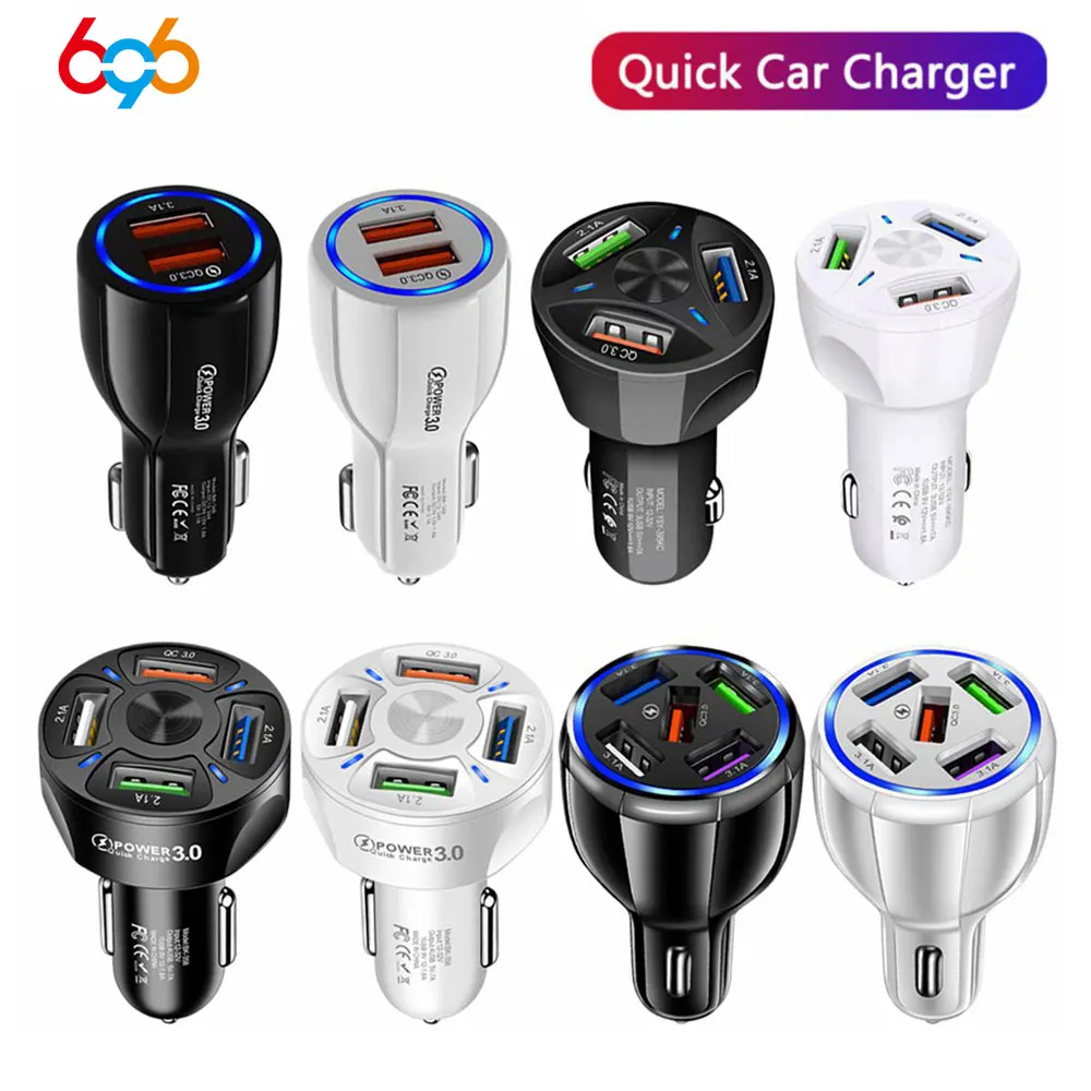 696 4 порта USB автомобильная зарядка 48 Вт Быстрая зарядка для iPhone 13 Samsung зарядное устройство для телефона адаптер в автомобиле 5 3 2 1 USB-адаптер