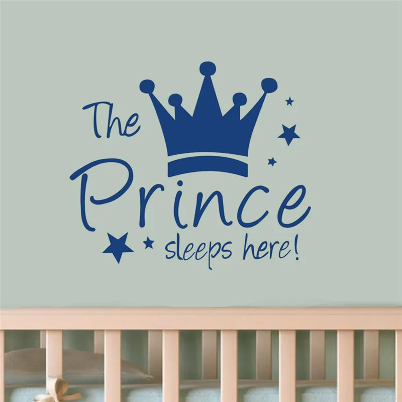 Baby Shower The Prince Sleep Here Character Crown Pink Blue Wall Door Lovely Sticker Kids Girl Bedroom Mural Art Decal Decor,Q