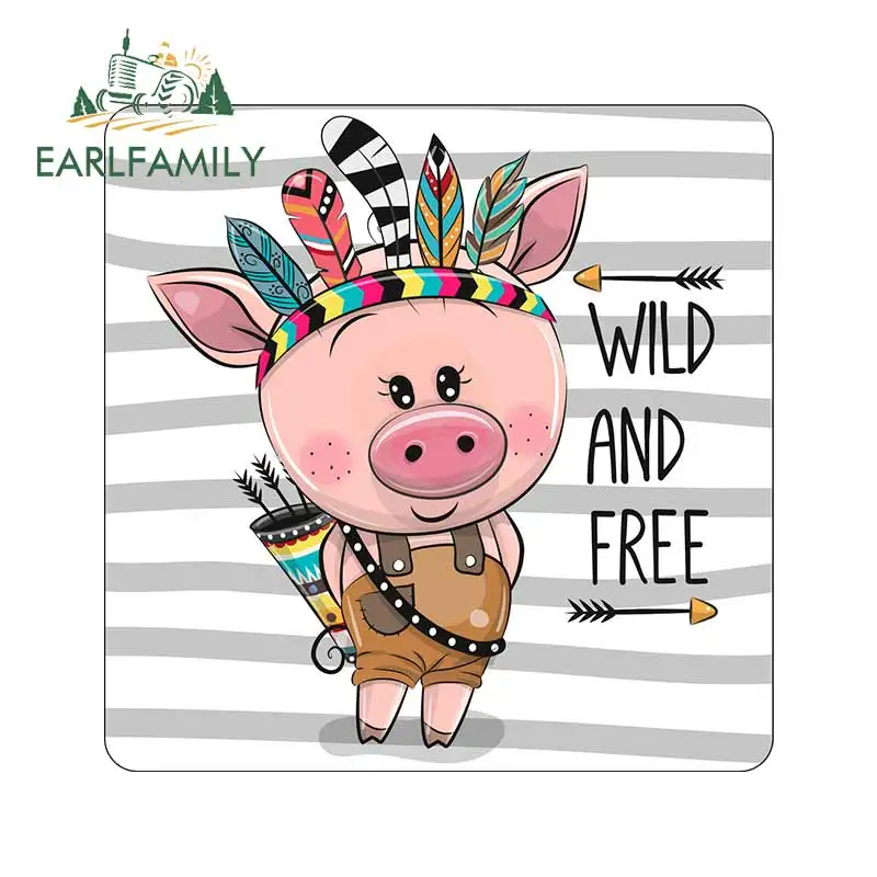 EARLFAMILY 13cm x 12.9cm for Cartoon Pig Wild and Free Personality Creative VAN Car Sticker DIY Waterproof Fashion Decals Repair
