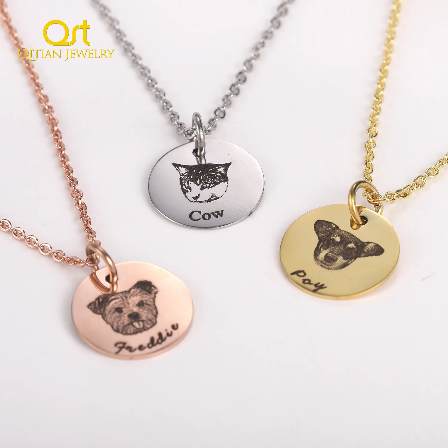 

Custom Pet Photo Disc Necklace Tiny Cat Dog Name Pendant Necklaces Custom Animal Disc Stainless Steel Jewelry Pet Supplies