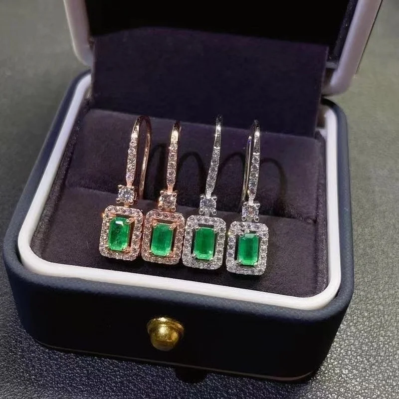 

Natural Real Emerald Earrings Real 925 Silver Fashion Earrings Fine Charm Jewelry for Women 3*5mm