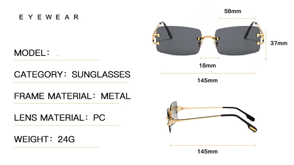 XaYbZc Blaue rechteckige Sonnenbrille, randlos, für Herren, Metall, modisch, quadratisch, Sonnenbrille für Damen, Verlaufsglas, rahmenlos, 2025, UV400 – Detail 8
