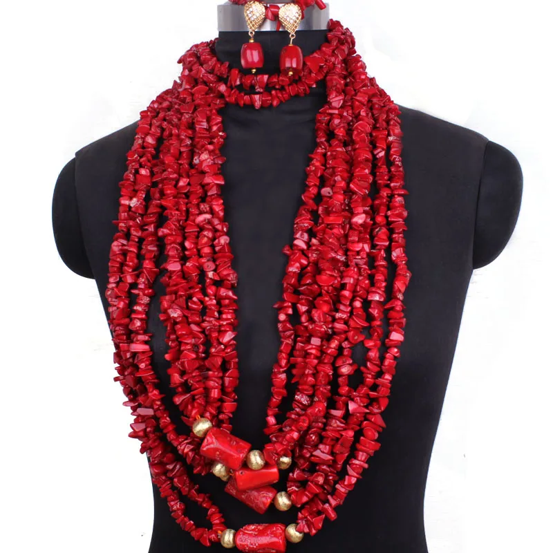 Dudo Red / Wine African Nature Coral Beads Jewelry Luxury Nigeria Bridal Jewelry Set For Wedding Women 2022