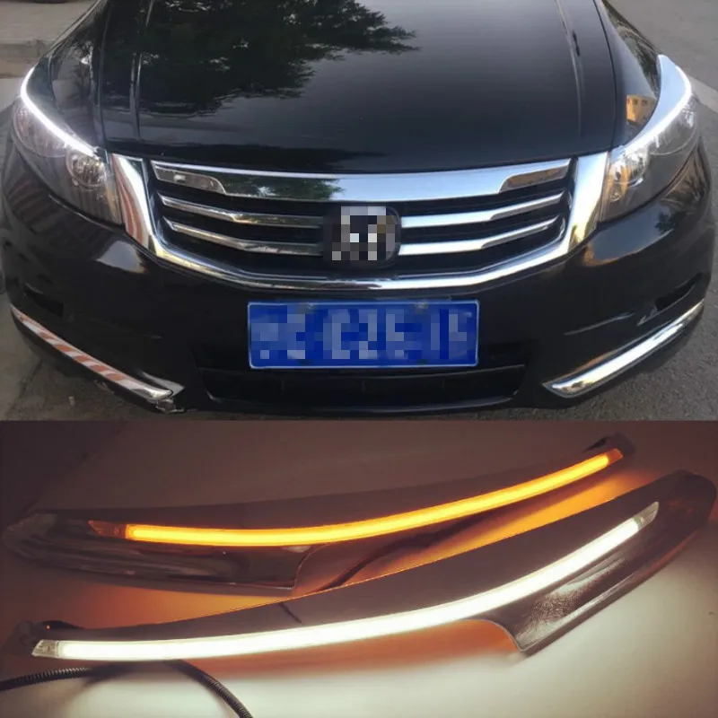 

2PCS Car Headlight Eyebrow Decoration Yellow Turn Signal DRL LED Daytime Running Light For Honda Accord 2011 2012 2013 2014