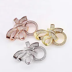 Bling CZ Silver Plated Bowknot Shape Clasp For DIY Bracelet Necklace Hidden Bow Buckle Multilayer Chain Strand Connector 2Sizes