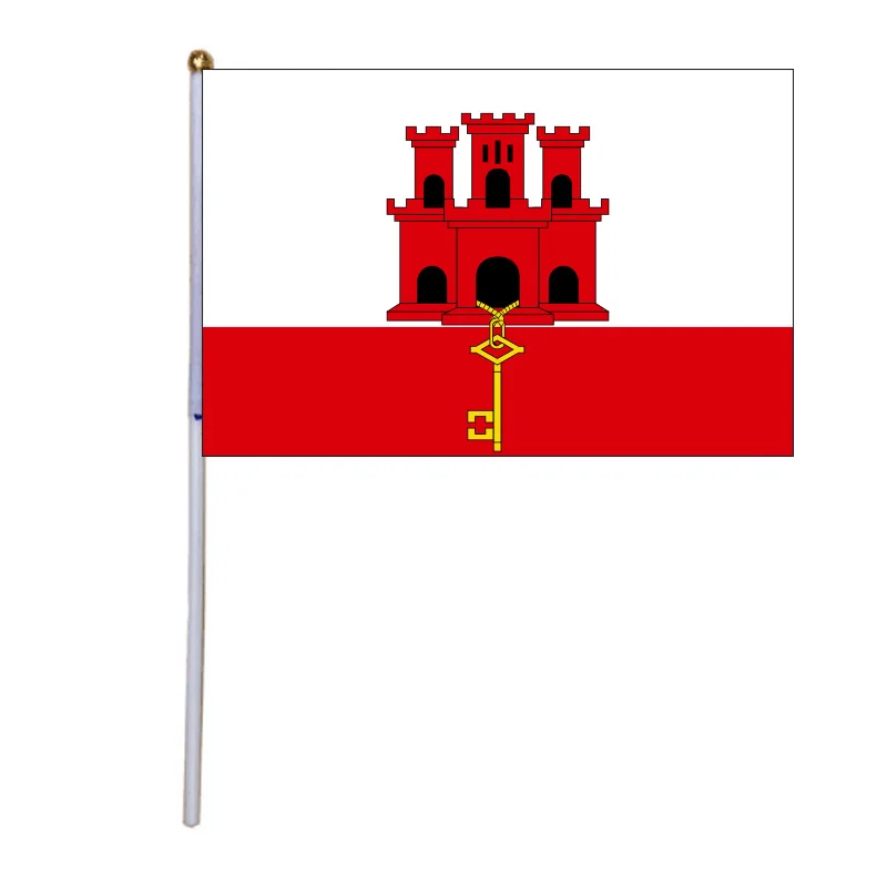 free  shipping  xvggdg  100pcs 14 * 21cm National Flag  Gibraltar   hand  flags  with plastic flagpole Polyester Printing flag