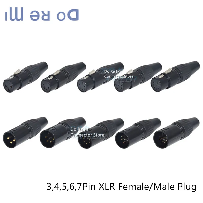 1pc High quality caron gold-plated balance head XLR male/female plug light signal 3Pin 4Pin 5Pin 6Pin 7Pin XLR  plug diy