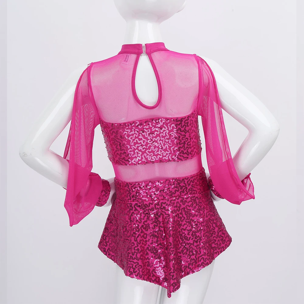 Costume de justaucorps à paillettes scintillantes pour filles, tenue de ballet pour enfants, trou de serrure, Tulle épissure, costume de danse moderne et contemporain pour salle de bal